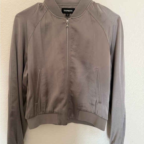 Express Grayish Green Bomber Shacket - Picture 1 of 3